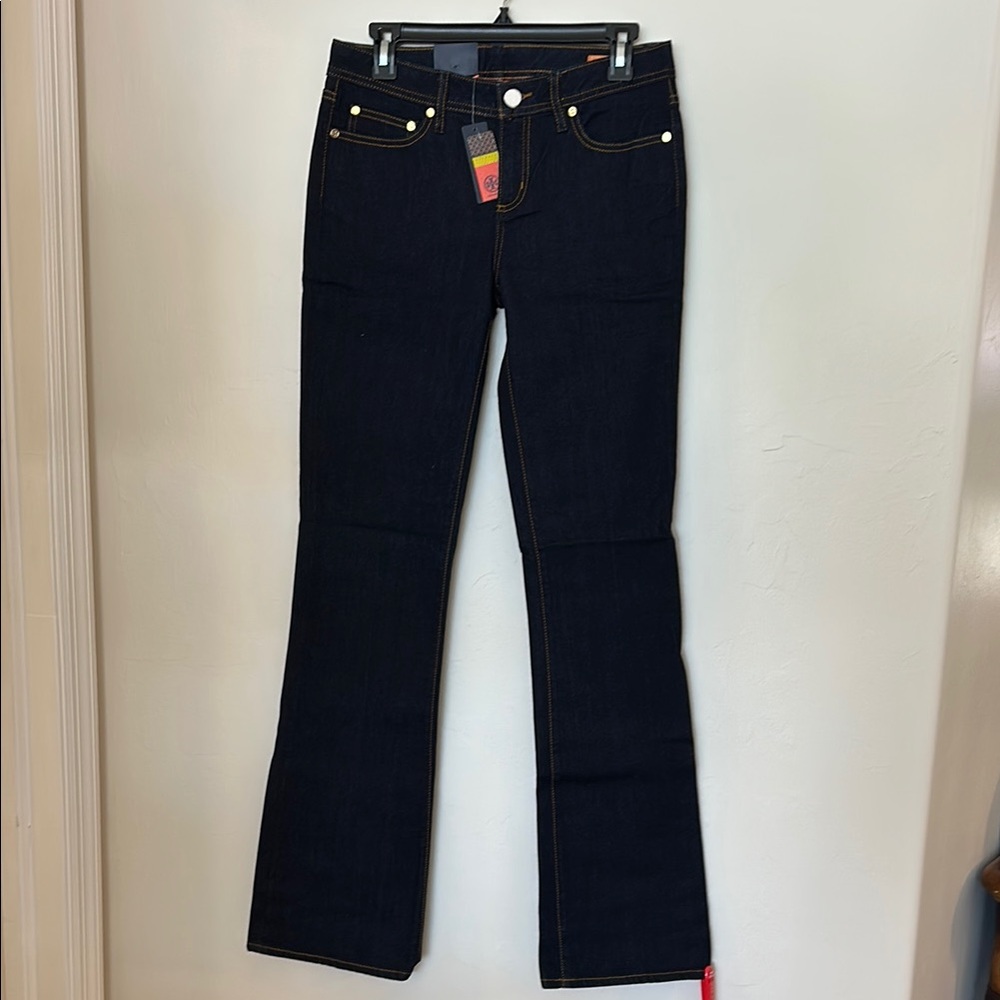 Tory Burch Blue Boot Cut Jeans with Gold Accents